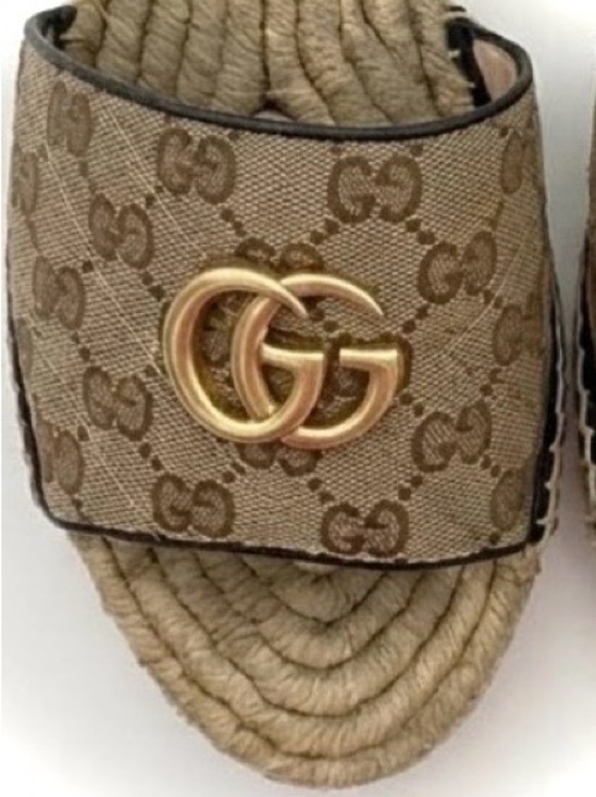 Gucci Shoes - Authentic Gucci Beige Espadrilles Slide Sandals with Gold Double GG
